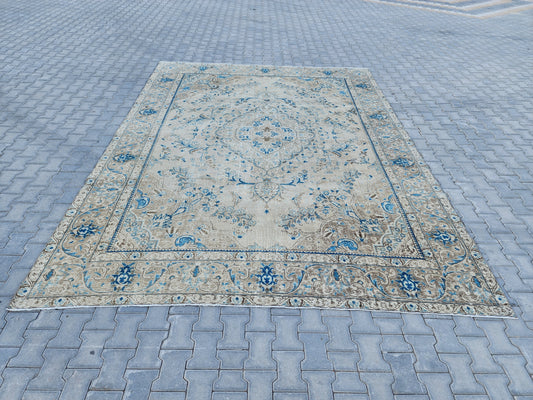 Blue Beige Vintage Rug 9x12 ft - sku1271