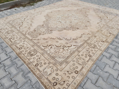 Beige Brown Vintage Rug 9x12 ft - sku1463