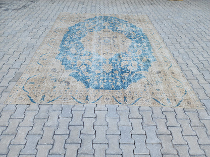 Beige Blue Vintage Rug 8x11 ft - sku1607