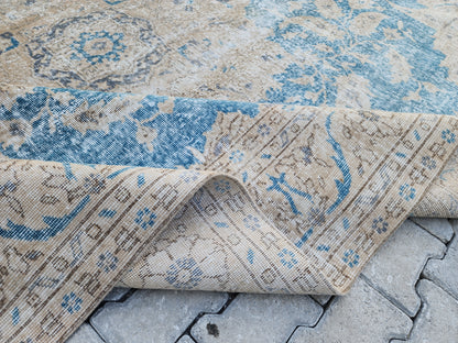 Beige Blue Vintage Rug 8x11 ft - sku1607