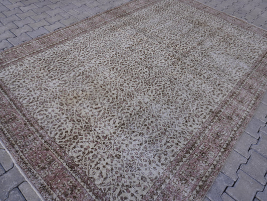 Wool Neutral Vintage Rug 7x10 ft - skuf36