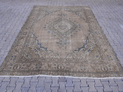 Persian Tabriz Rug 9x12 ft- Neutral Tones, Hand-Knotted Vintage Rug |sku1256