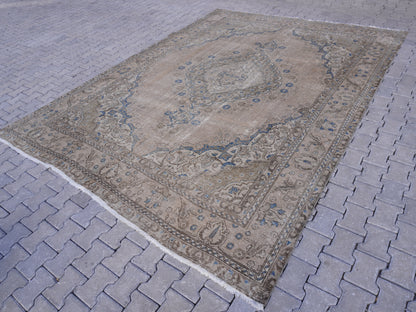 Persian Tabriz Rug 9x12 ft- Neutral Tones, Hand-Knotted Vintage Rug |sku1256