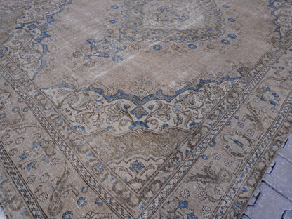 Persian Tabriz Rug 9x12 ft- Neutral Tones, Hand-Knotted Vintage Rug |sku1256