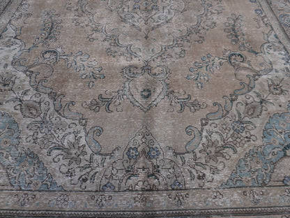 Neutral Medallion Design 9x12 ft, Hand-Knotted Vintage Rug, Bohem Rustic Rug | sku1566