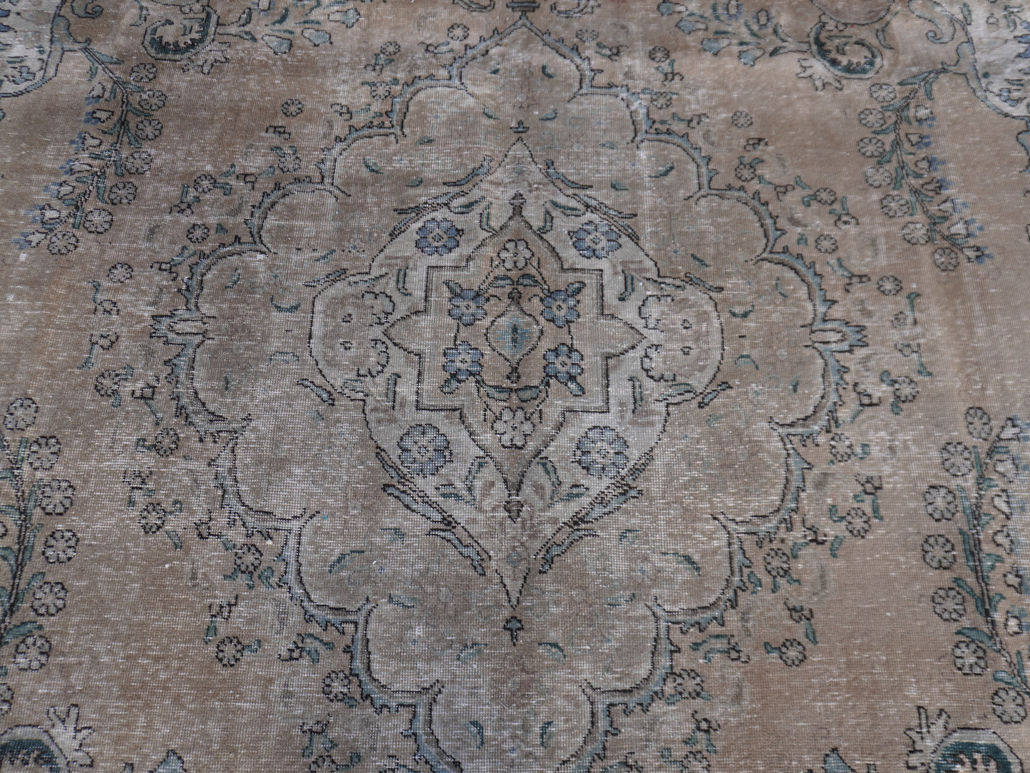 Neutral Medallion Design 9x12 ft, Hand-Knotted Vintage Rug, Bohem Rustic Rug | sku1566