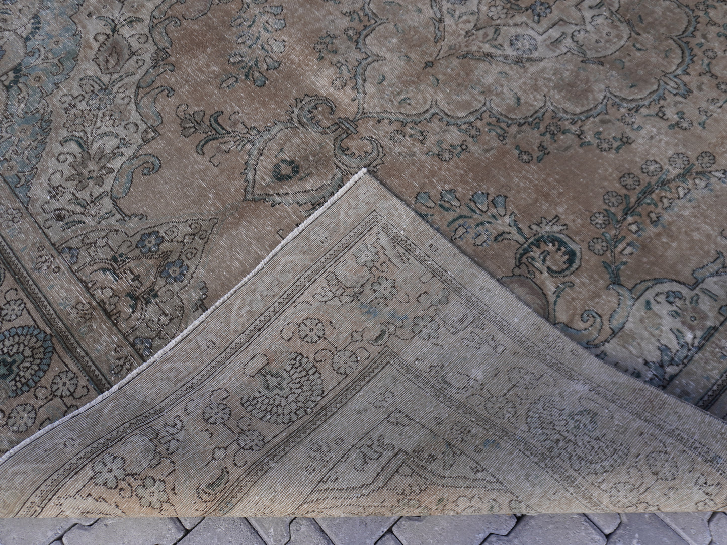 Neutral Medallion Design 9x12 ft, Hand-Knotted Vintage Rug, Bohem Rustic Rug | sku1566