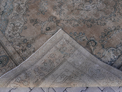 Neutral Medallion Design 9x12 ft, Hand-Knotted Vintage Rug, Bohem Rustic Rug | sku1566