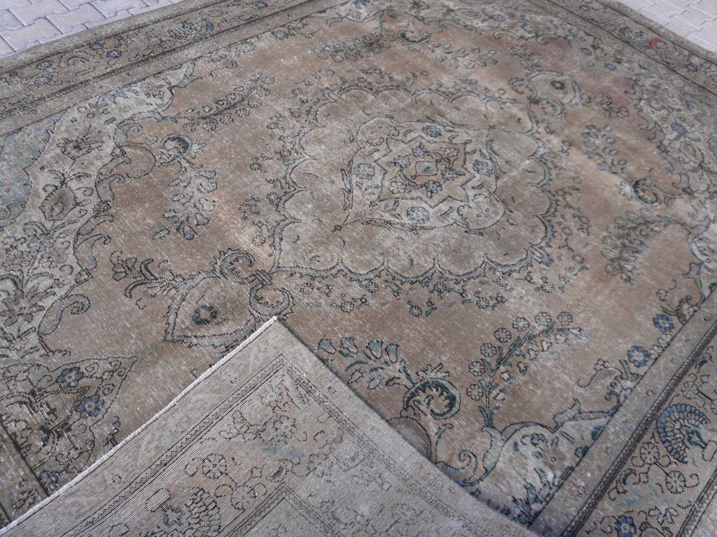 Neutral Medallion Design 9x12 ft, Hand-Knotted Vintage Rug, Bohem Rustic Rug | sku1566