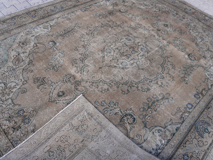 Neutral Medallion Design 9x12 ft, Hand-Knotted Vintage Rug, Bohem Rustic Rug | sku1566