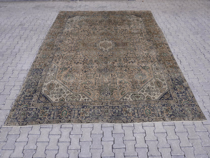 Neutral Heriz Design 10x13 ft , Hand-Knotted Vintage Rug, Persian Tabriz Rug | sku1564