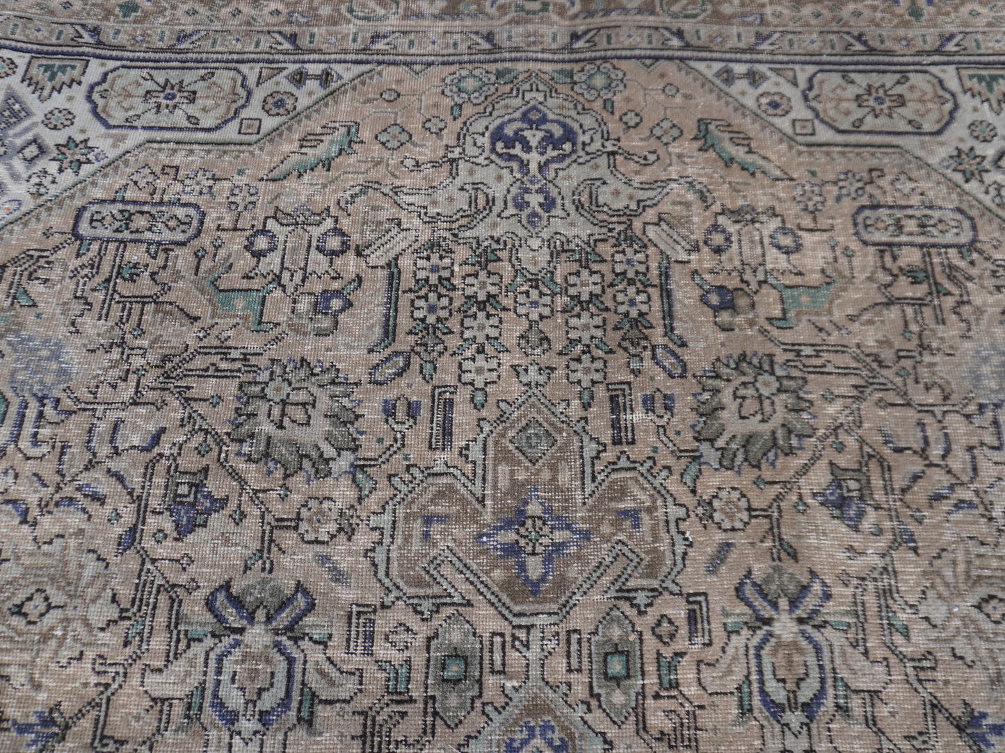 Neutral Heriz Design 10x13 ft , Hand-Knotted Vintage Rug, Persian Tabriz Rug | sku1564