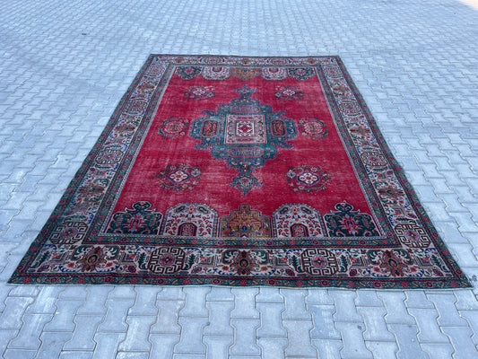 Red Vintage Wool Rug 9x12 ft - sku1267