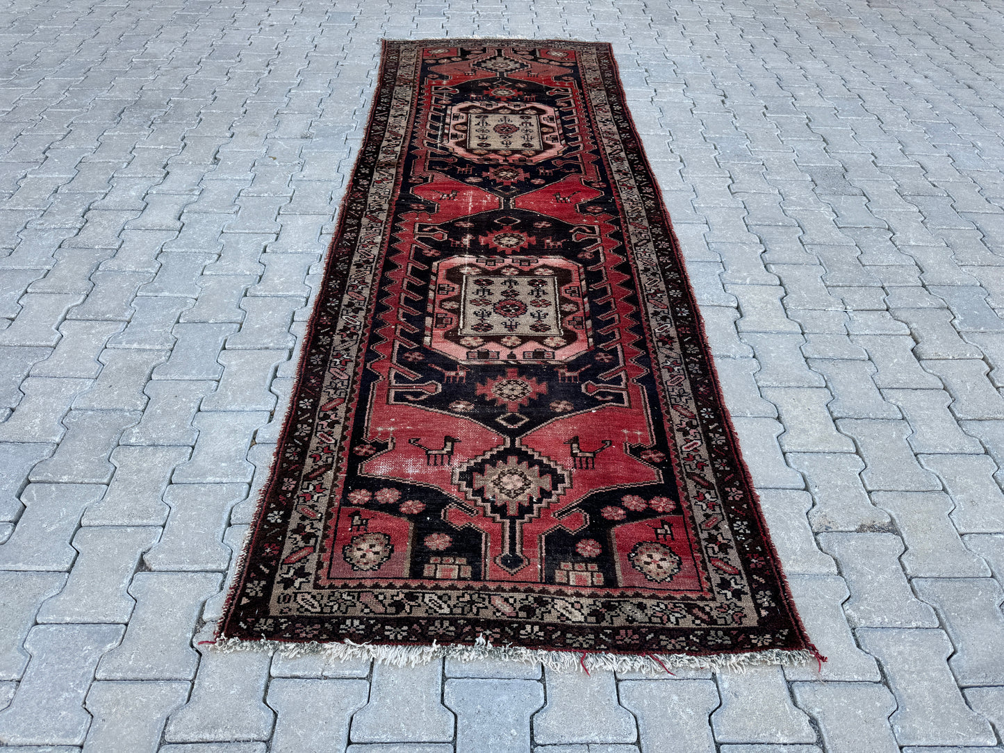 Vintage Wool Runner Rug 3x9 ft - sku1681