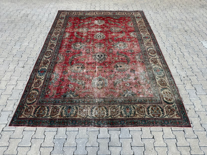 Persian Tabriz Rug 8x12 - Hand-Knotted Floral Design, Vintage Red Carpet | sku1205