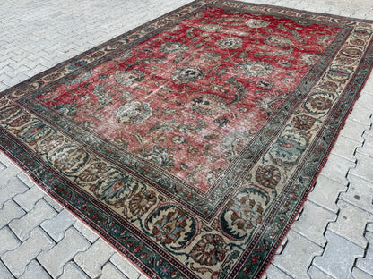 Persian Tabriz Rug 8x12 - Hand-Knotted Floral Design, Vintage Red Carpet | sku1205