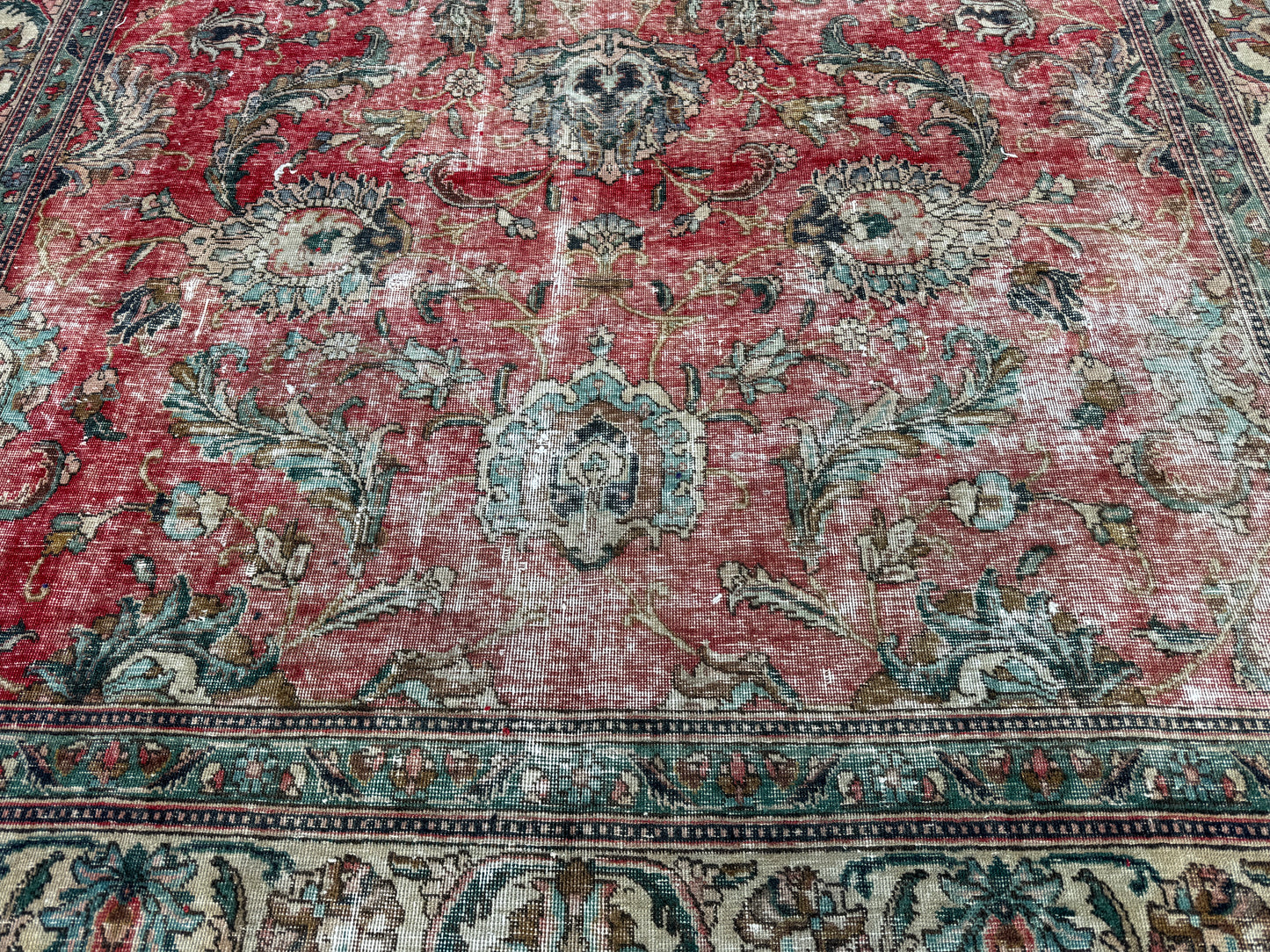 Persian Tabriz Rug 8x12 - Hand-Knotted Floral Design, Vintage Red Carpet | sku1205