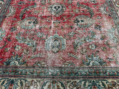 Persian Tabriz Rug 8x12 - Hand-Knotted Floral Design, Vintage Red Carpet | sku1205