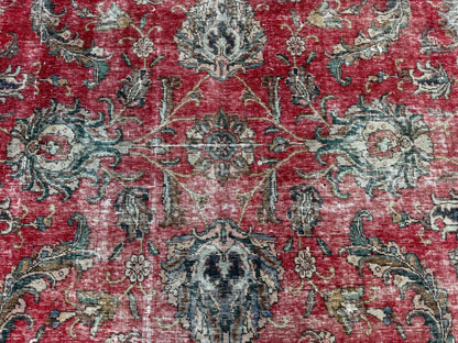 Persian Tabriz Rug 8x12 - Hand-Knotted Floral Design, Vintage Red Carpet | sku1205