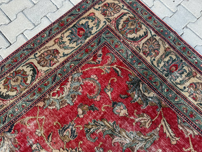 Persian Tabriz Rug 8x12 - Hand-Knotted Floral Design, Vintage Red Carpet | sku1205