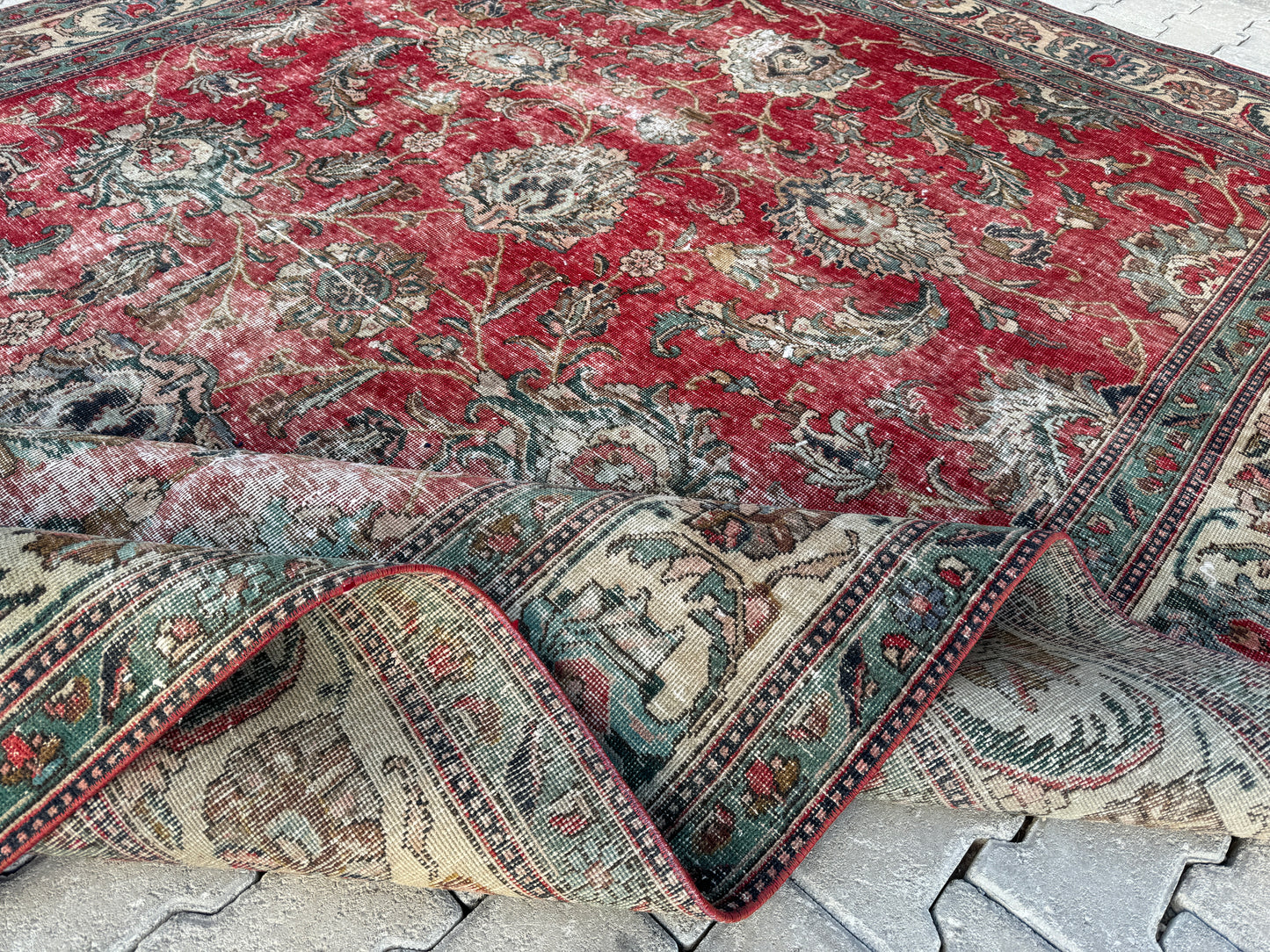 Persian Tabriz Rug 8x12 - Hand-Knotted Floral Design, Vintage Red Carpet | sku1205