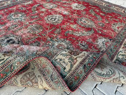 Persian Tabriz Rug 8x12 - Hand-Knotted Floral Design, Vintage Red Carpet | sku1205