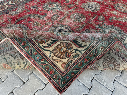 Persian Tabriz Rug 8x12 - Hand-Knotted Floral Design, Vintage Red Carpet | sku1205