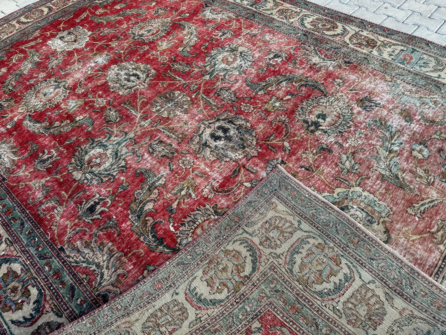 Persian Tabriz Rug 8x12 - Hand-Knotted Floral Design, Vintage Red Carpet | sku1205